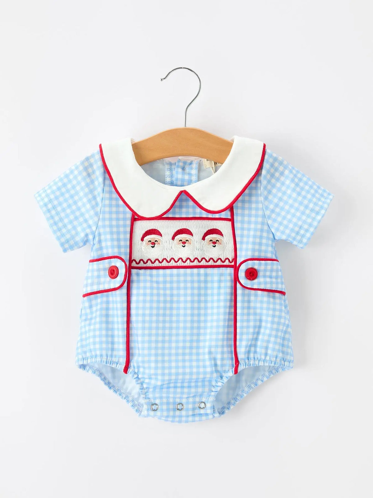 Christmas Santa Embroidered Boys Jon Jon Peter Pan Collar Rylee Faith Designs