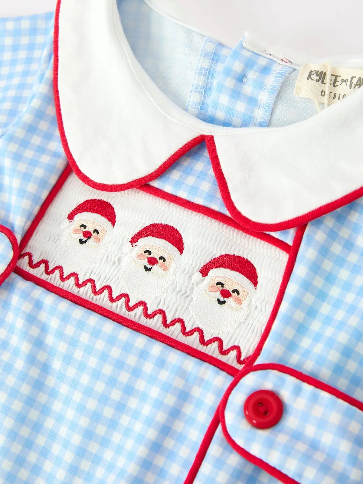 Christmas Santa Embroidered Boys Jon Jon Peter Pan Collar Rylee Faith Designs