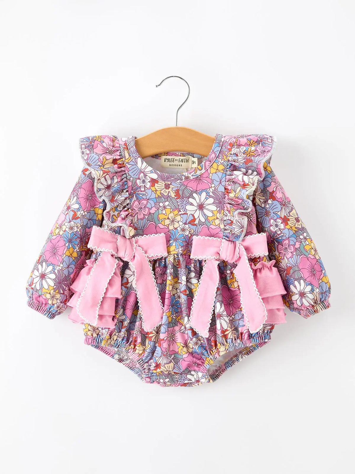 Fall Vintage Floral Print Girls Long Sleeve Romper