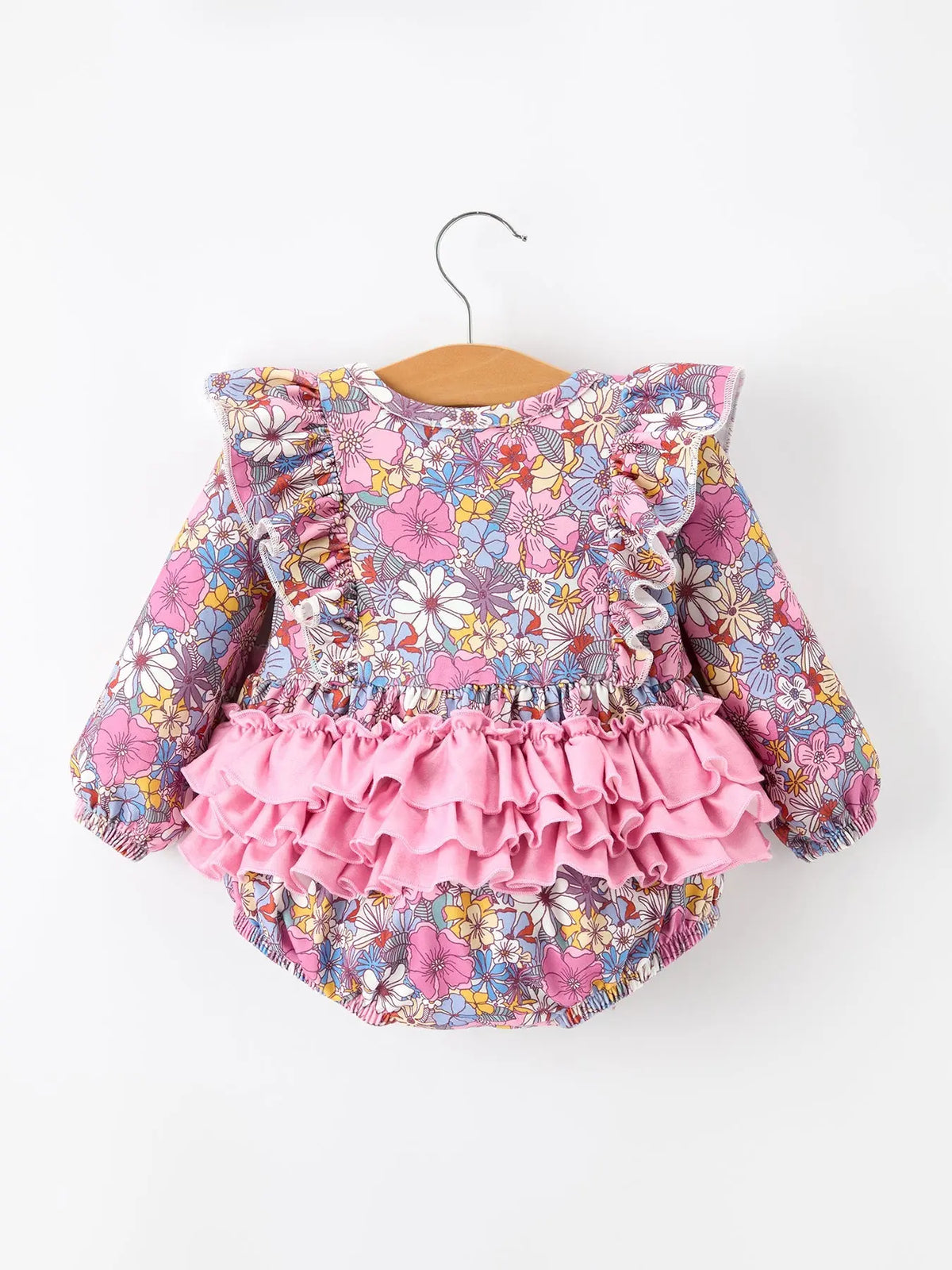 Fall Vintage Floral Print Girls Long Sleeve Romper