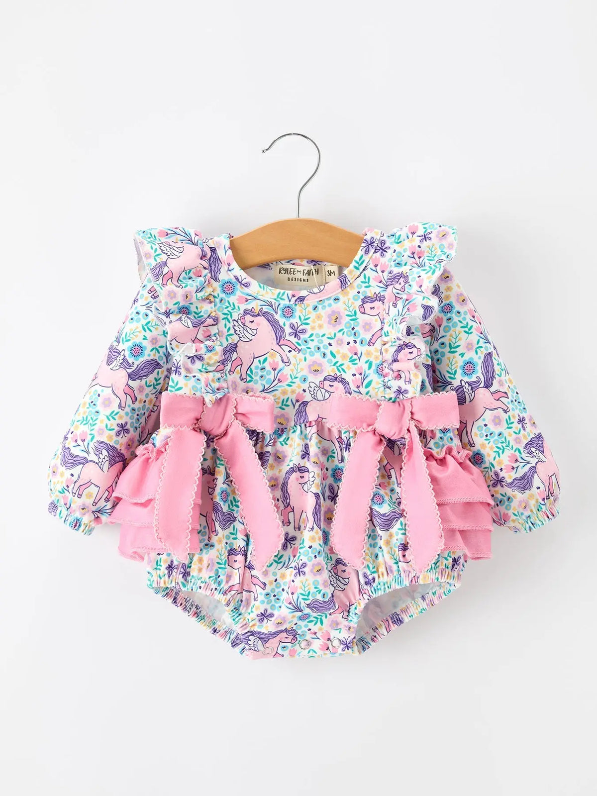 Unicorn Floral Print Girls Long Sleeve Romper