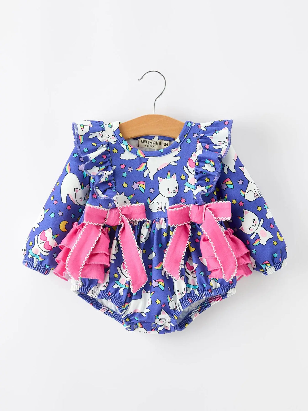 Fall Ghost Cat Print Girls Long Sleeve Romper Rylee Faith Designs