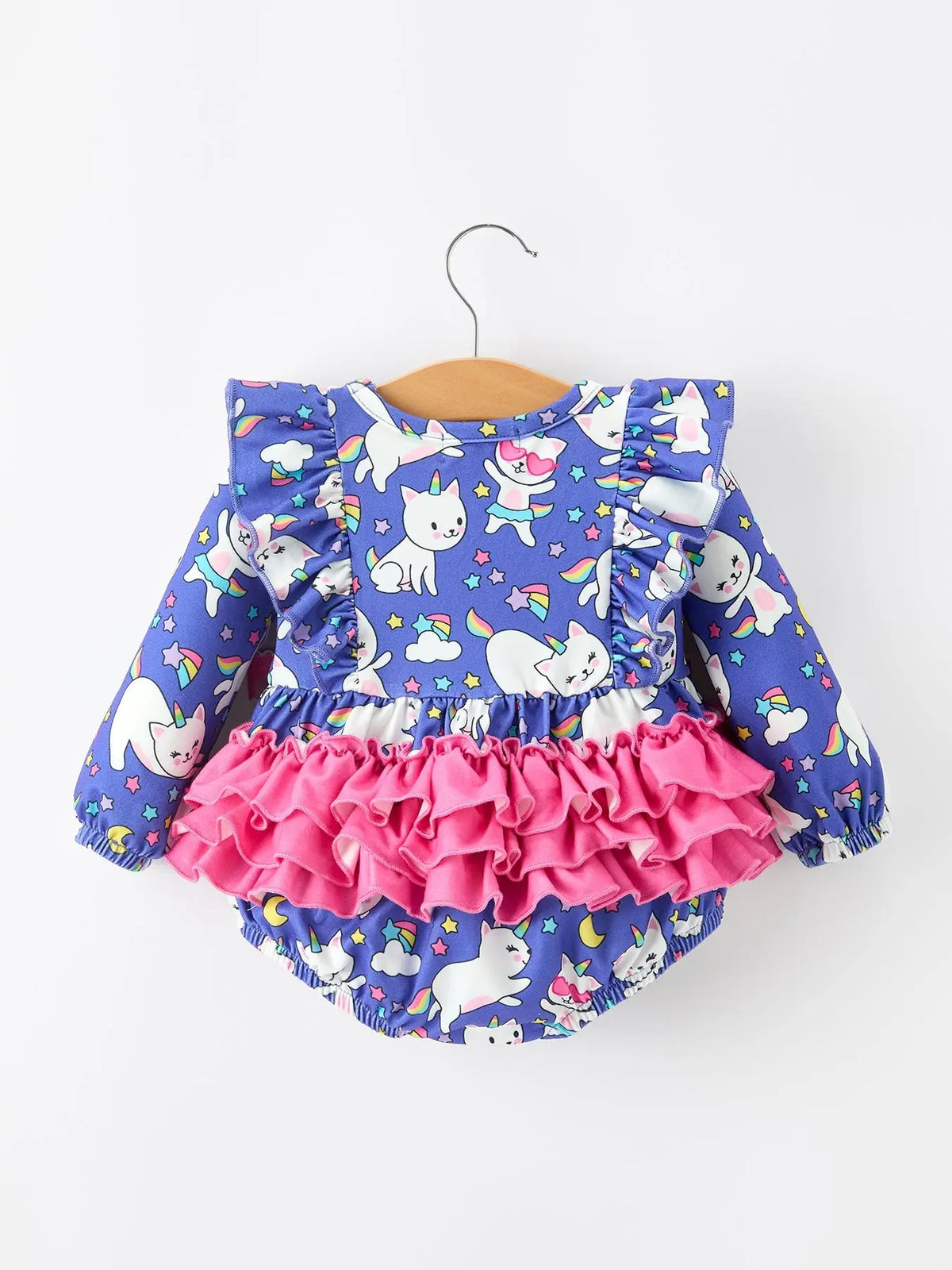 Fall Ghost Cat Print Girls Long Sleeve Romper Rylee Faith Designs