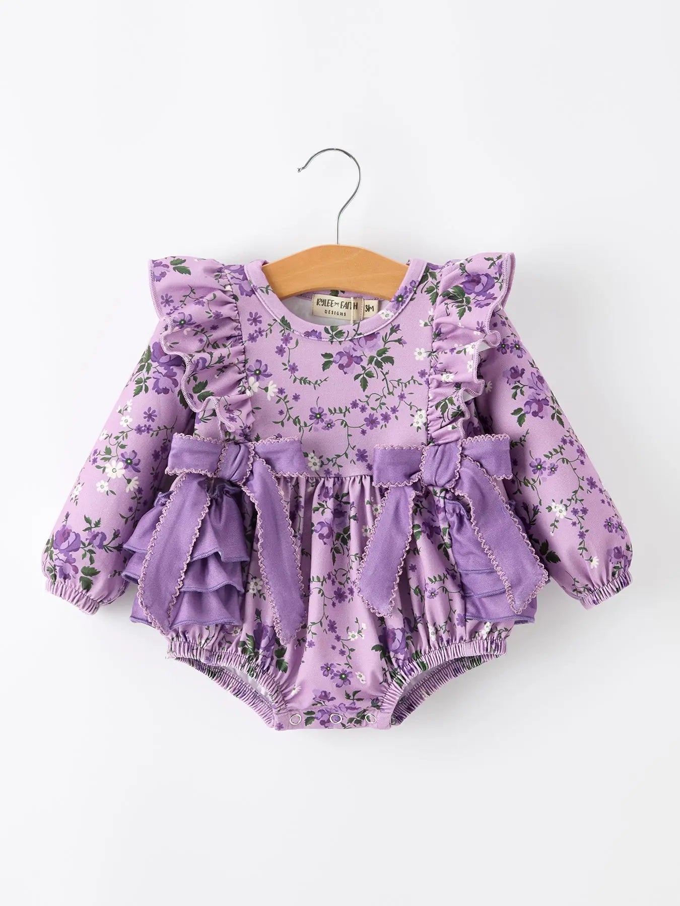 Fall Lavender Floral Print Girls Long Sleeve Romper