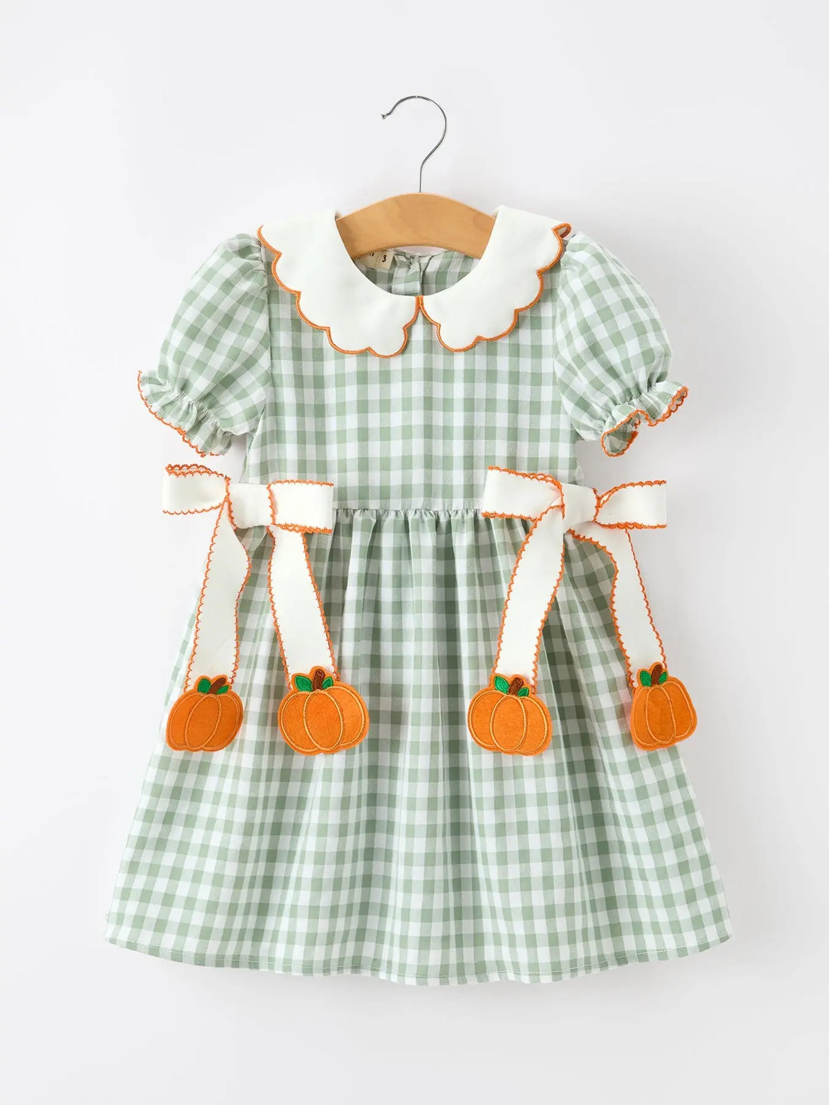 Fall Plaid Girls Dress Pumpkin Bow Smocked Peter Pan Collar Rylee Faith Designs