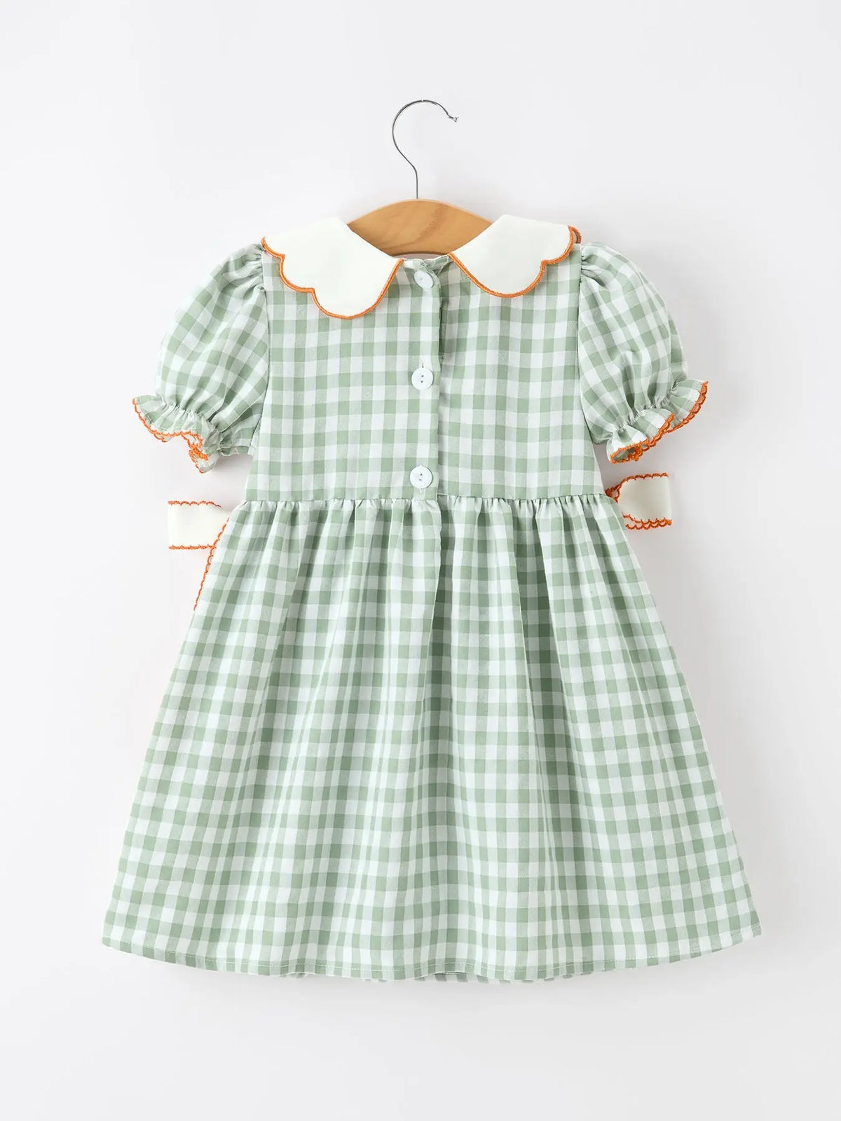 Fall Plaid Girls Dress Pumpkin Bow Smocked Peter Pan Collar Rylee Faith Designs