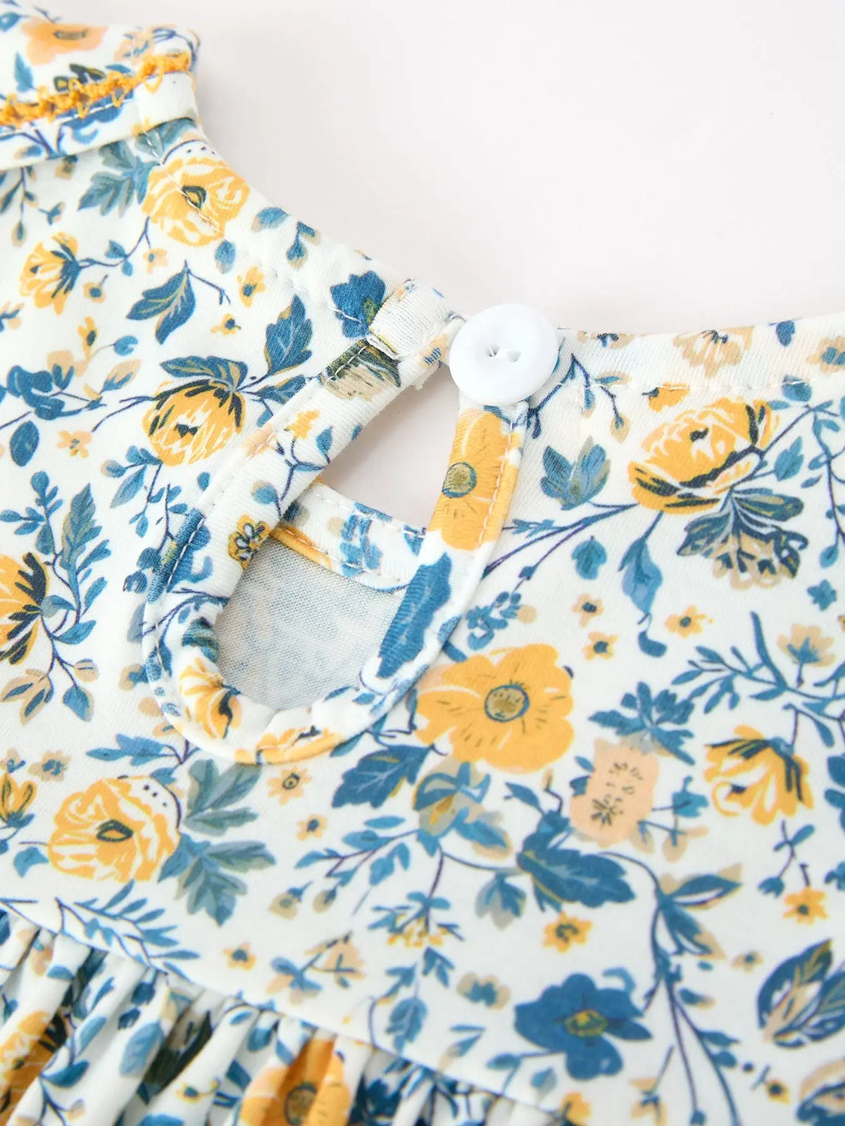 Floral Girls Dress Peter Pan Collar Yellow Trim Puff Sleeve Dress Rylee Faith Designs