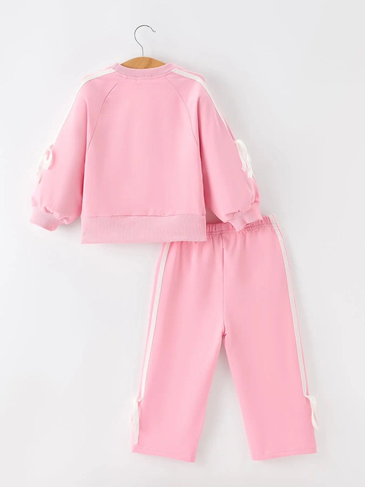 Girls Pink Bow Trim Sweatshirt and Pants Set