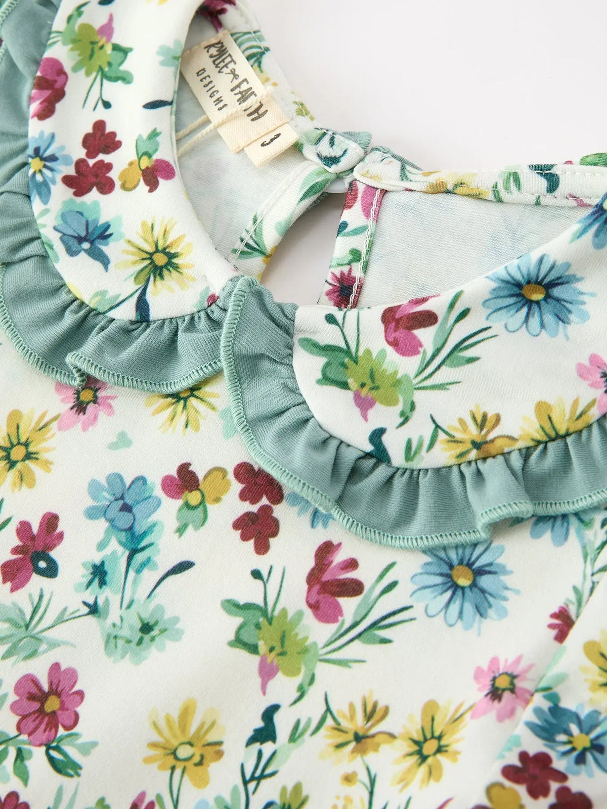 Green Floral Girls Dress Petal Collar Bow Waist Puff Sleeve Dress