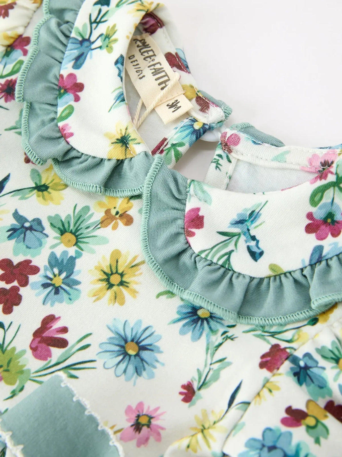 Green Floral Girls Outfit Set Ruffle Collar Bow Baby Bloomer Set Rylee Faith Designs