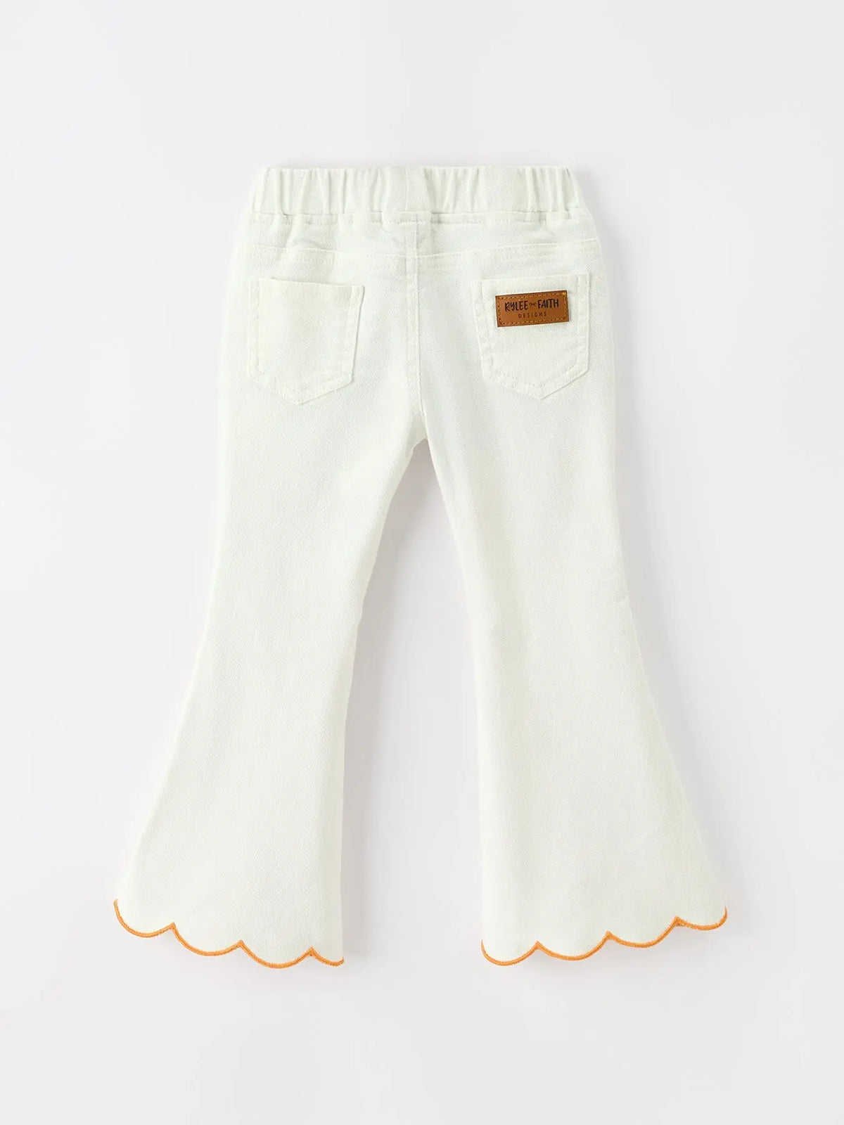 Girls Pumpkin Embroidered Wide-Leg Pants Fall Scallop Hem Casual Pants