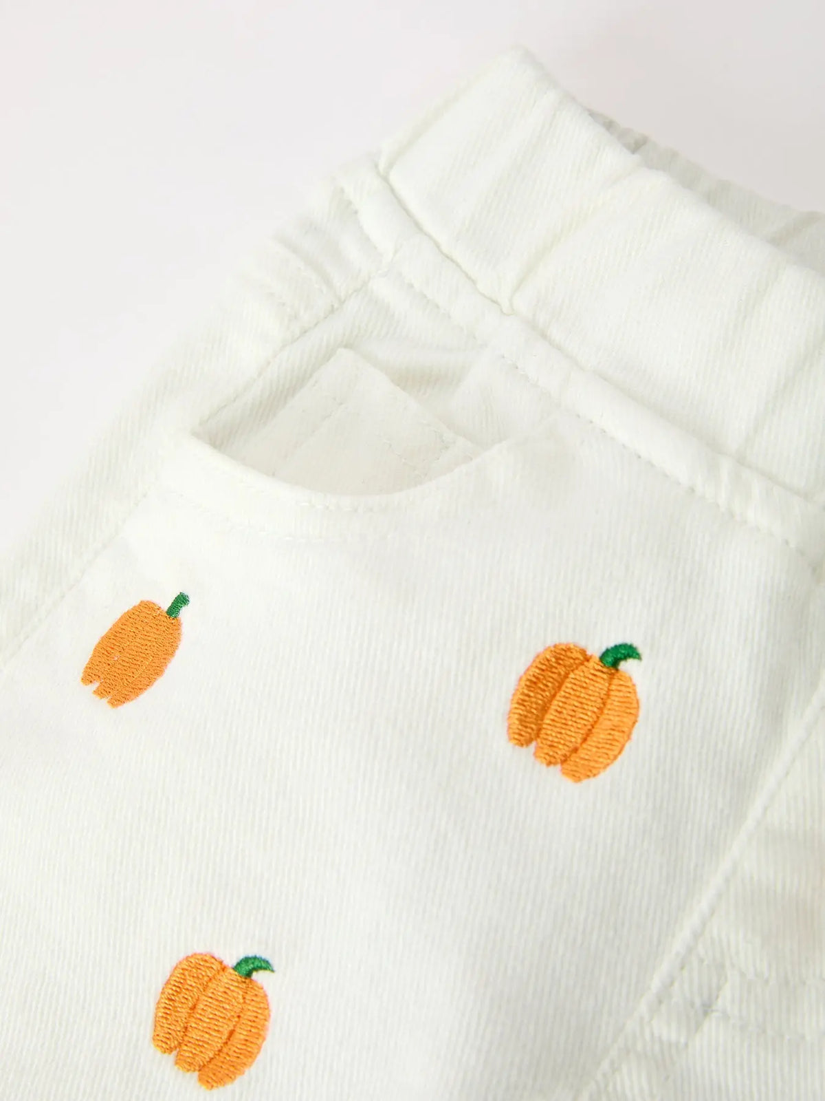 Girls Pumpkin Embroidered Wide-Leg Pants Fall Scallop Hem Casual Pants