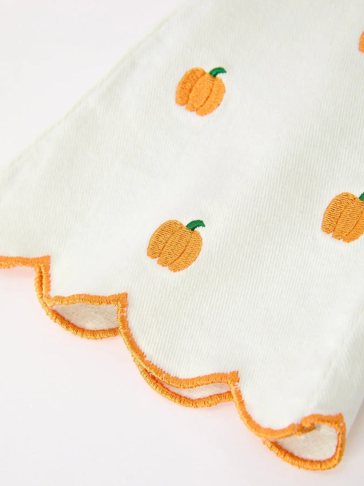 Girls Pumpkin Embroidered Wide-Leg Pants Fall Scallop Hem Casual Pants