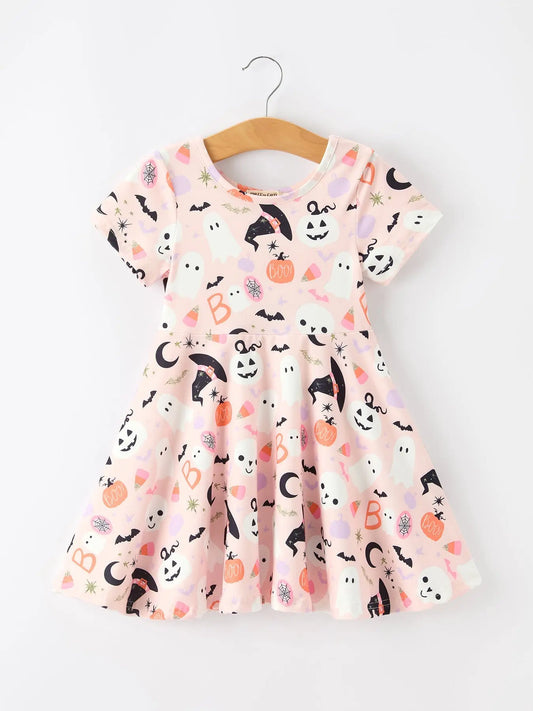 Halloween Ghost Girl Twirl Dress Short-sleeved