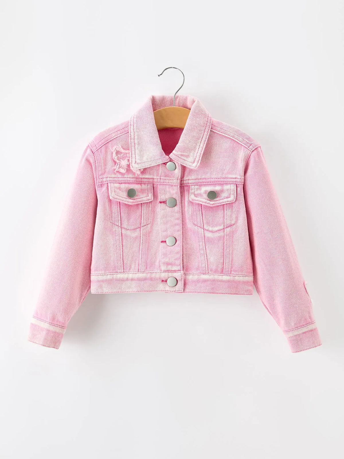 Girls Pink Denim Jacket with Lace Bow Back Detail