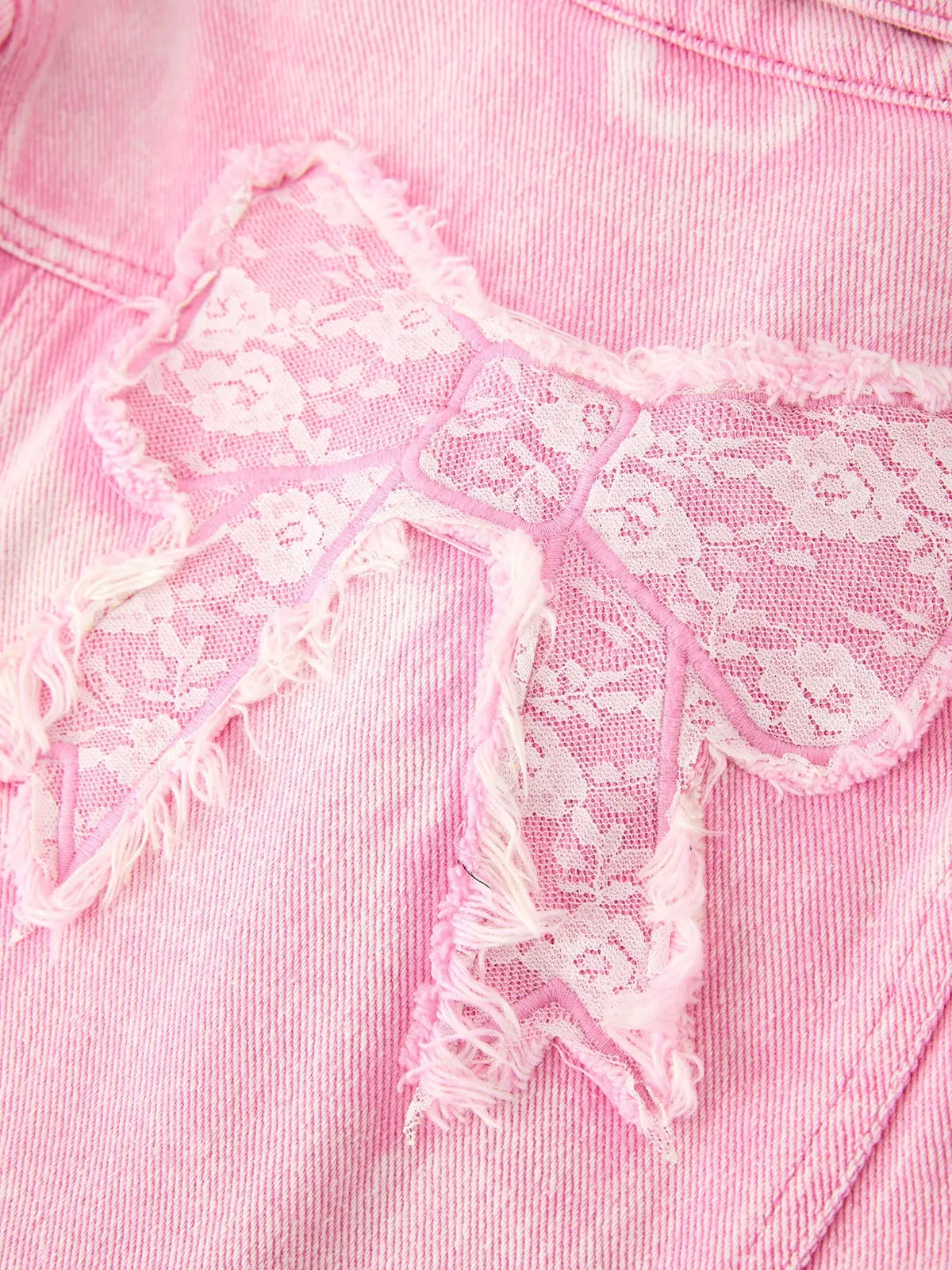 Girls Pink Denim Jacket with Lace Bow Back Detail