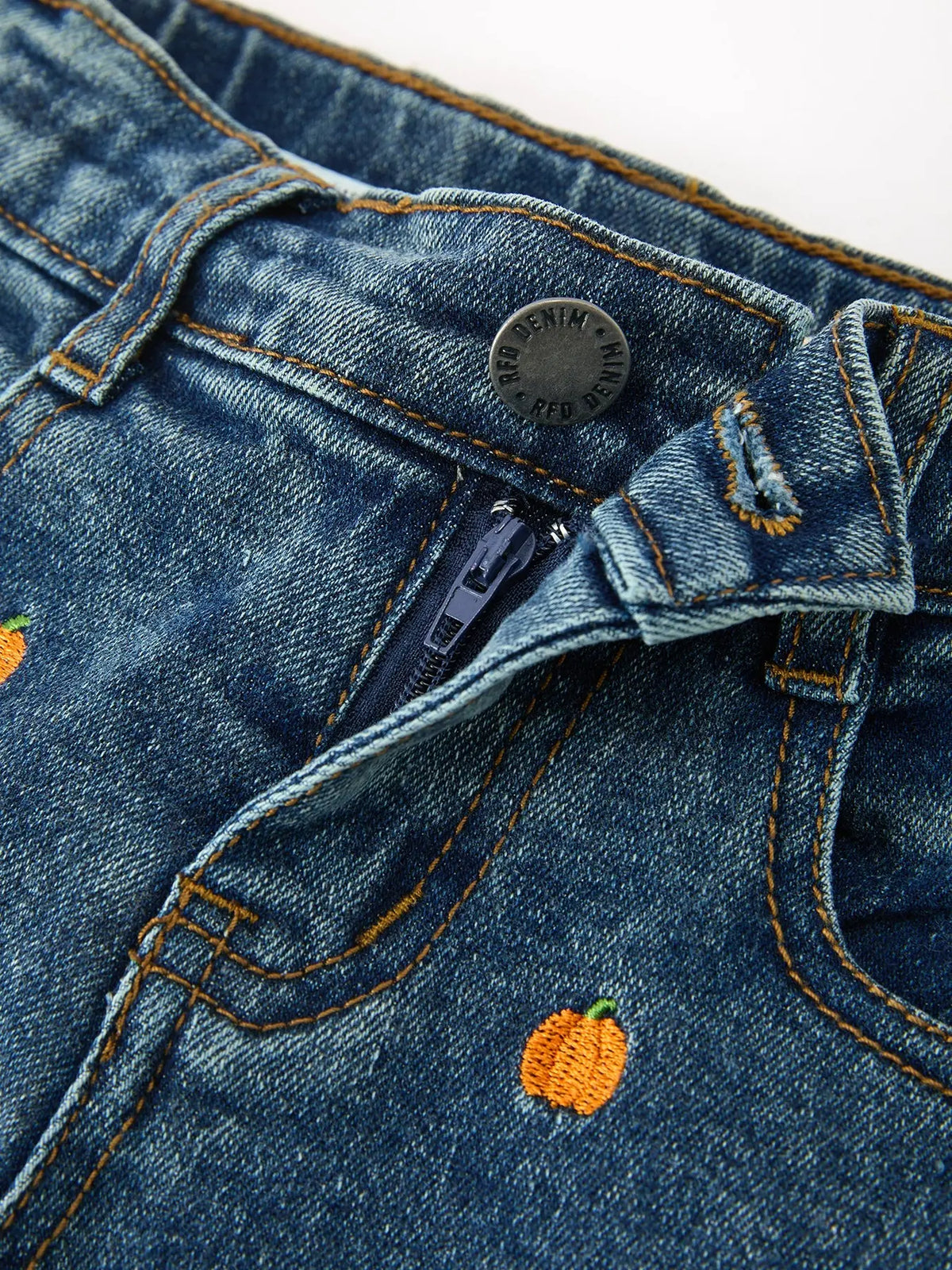 Girls Pumpkin Embroidered Flare Jeans Fall Denim Pants with Fringe Hem