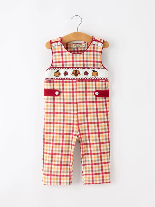 Boy Thanksgiving Pumpkin Turkey Maple Leaf Plaid Jonjon
