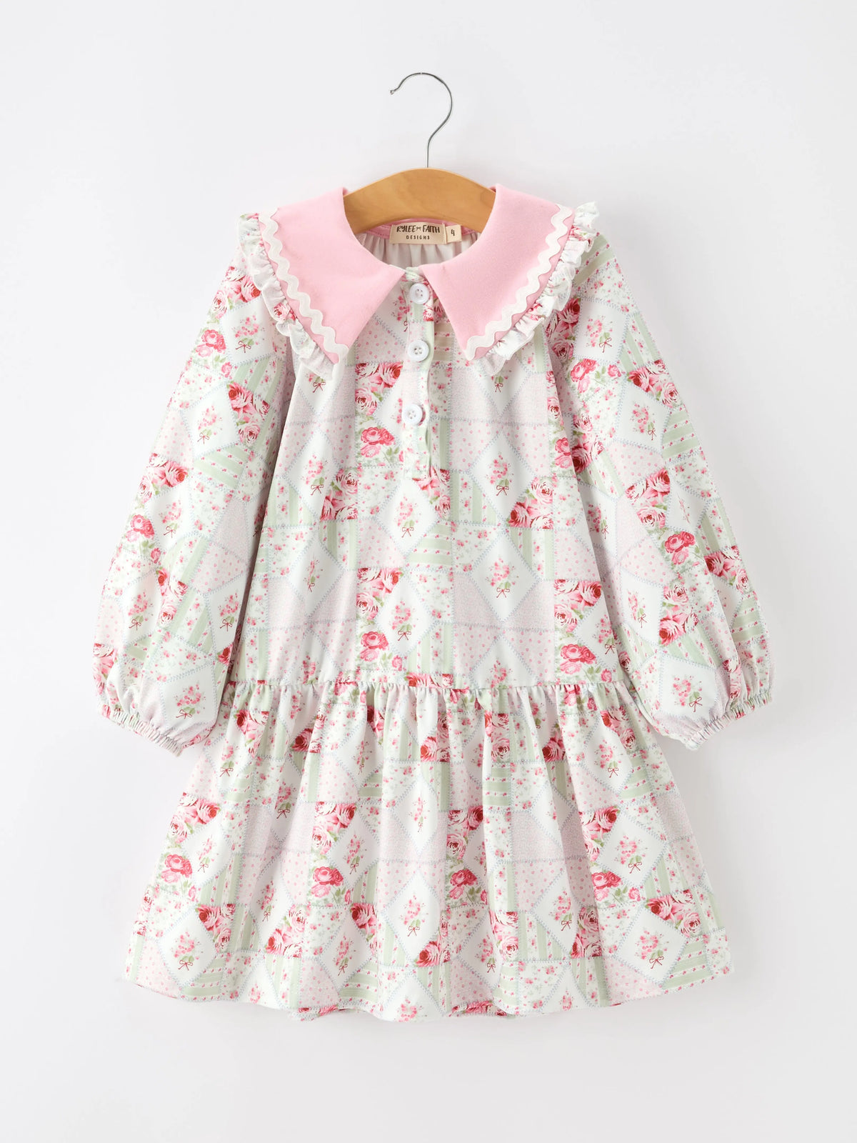 Fall Girls Floral Peter Pan Collar Ruffle Long-sleeved Dress