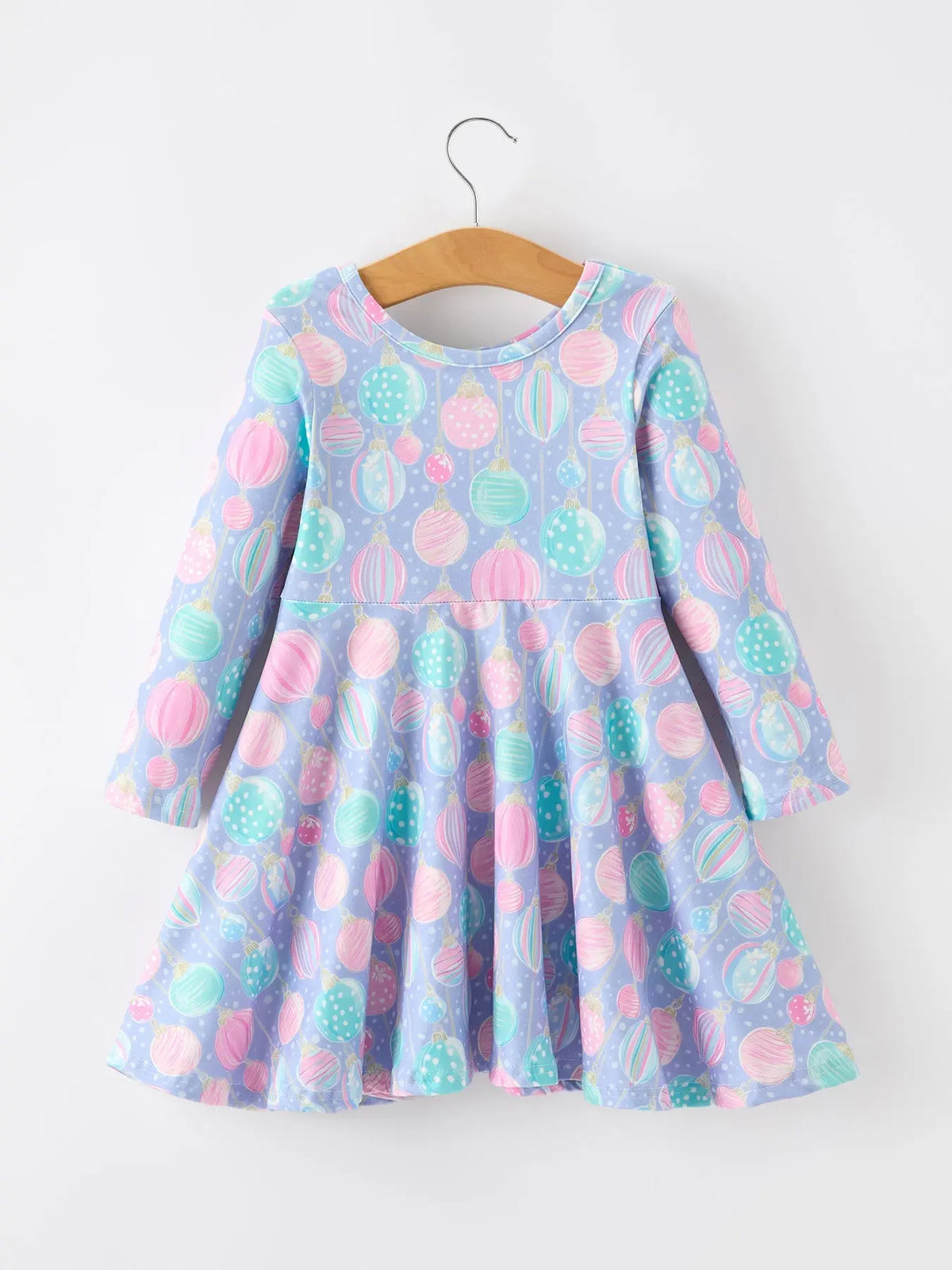 Girls Pastel Christmas Ornament Print Twirl Dress Rylee Faith Designs