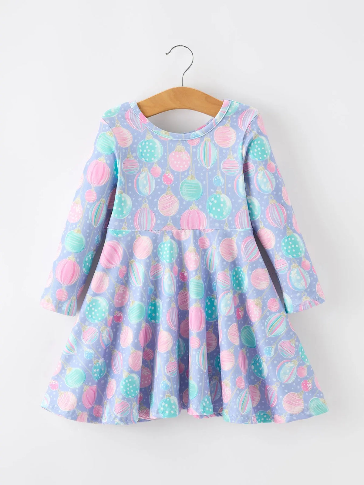 Girls Pastel Christmas Ornament Print Twirl Dress Rylee Faith Designs