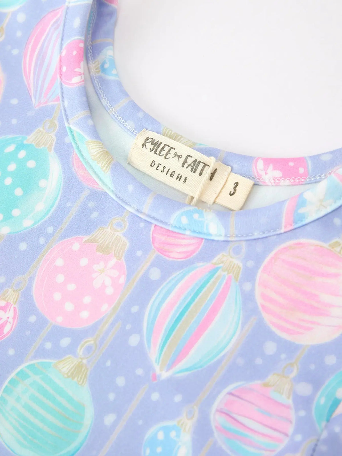 Girls Pastel Christmas Ornament Print Twirl Dress Rylee Faith Designs