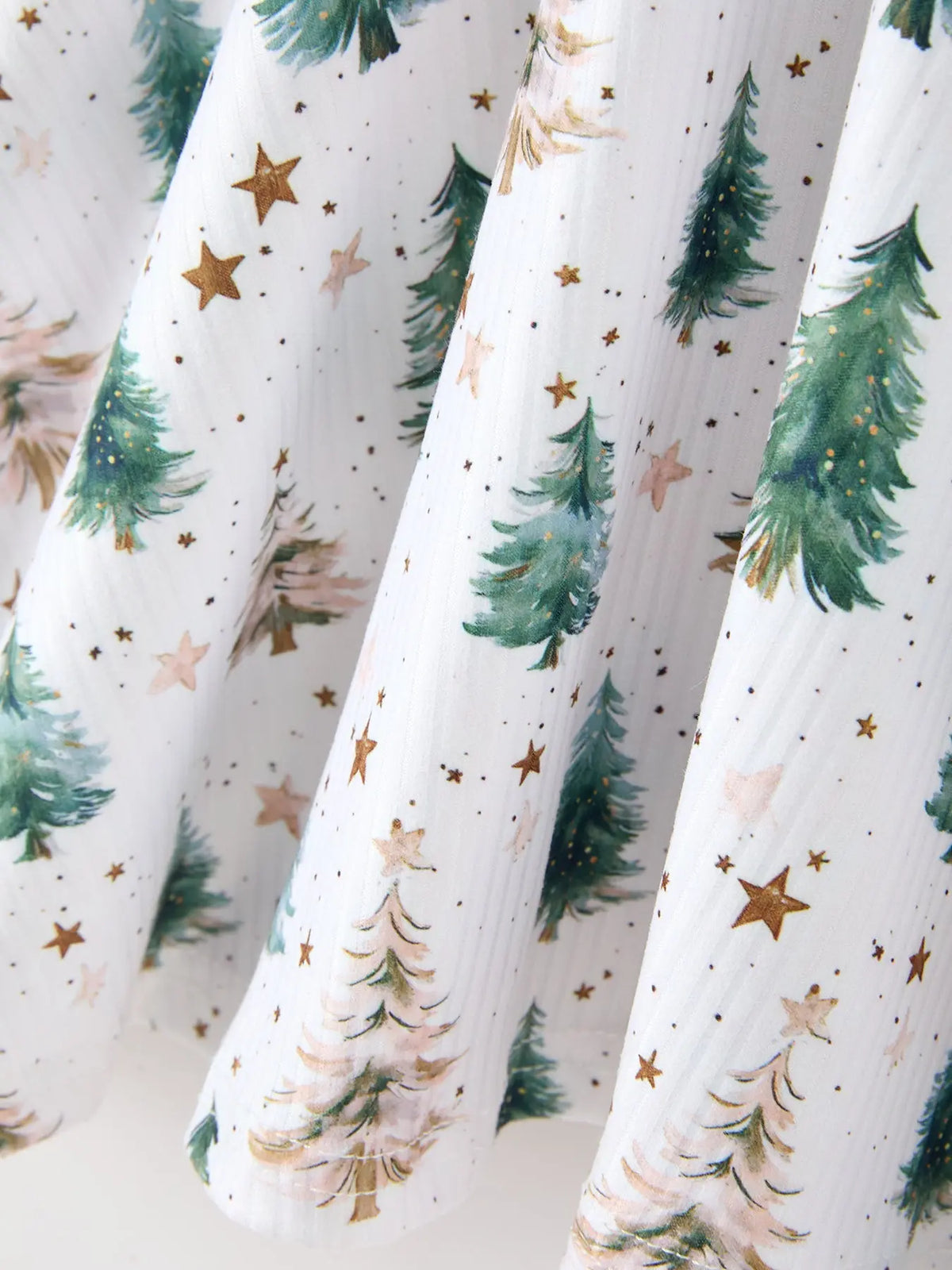 Girls Christmas Tree & Star Ribbed Print Twirl Dress Rylee Faith Designs