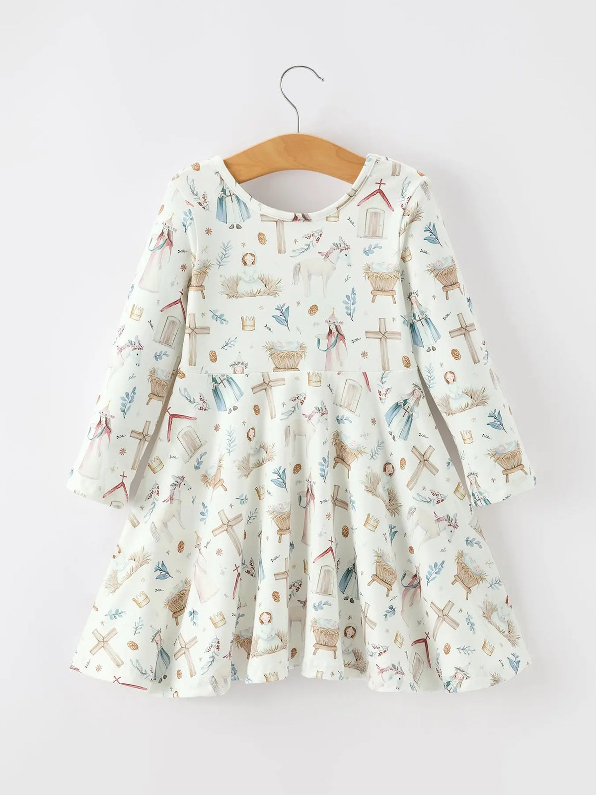 Girls Nativity Scene Winter Print Twirl Dress Rylee Faith Designs