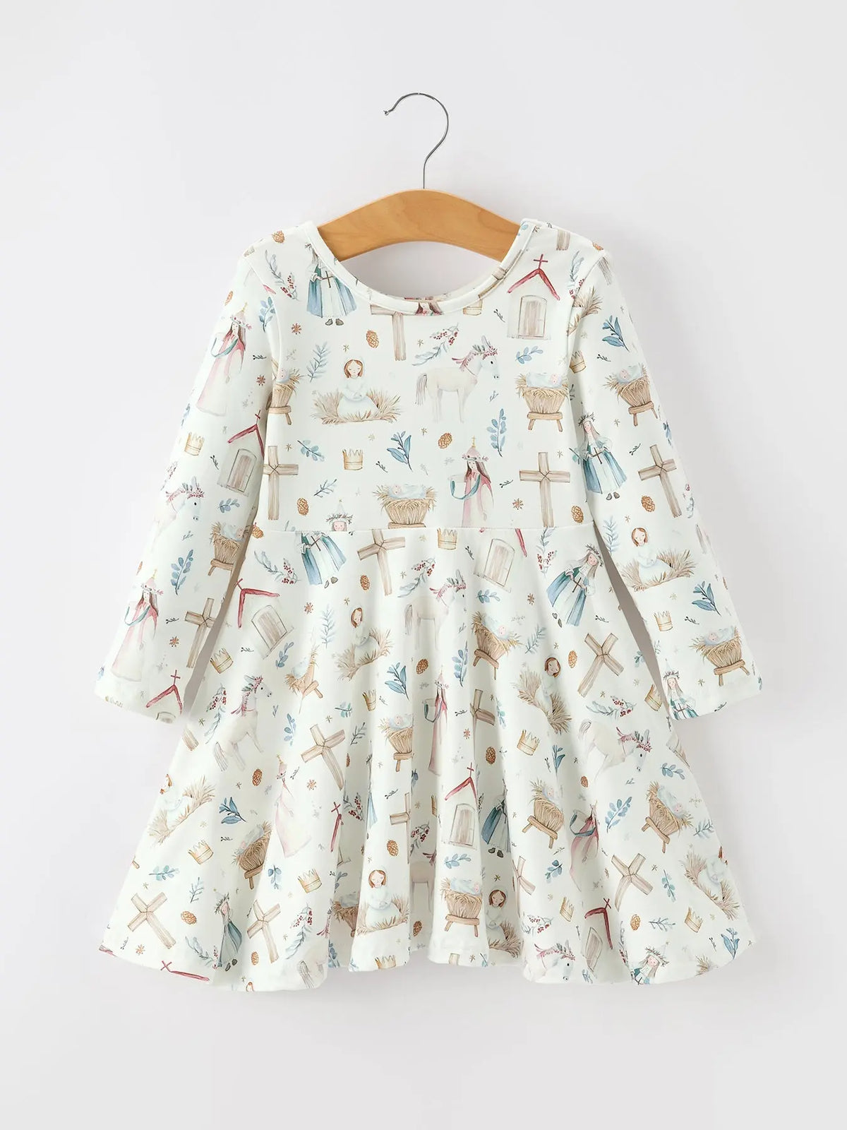 Girls Nativity Scene Winter Print Twirl Dress Rylee Faith Designs