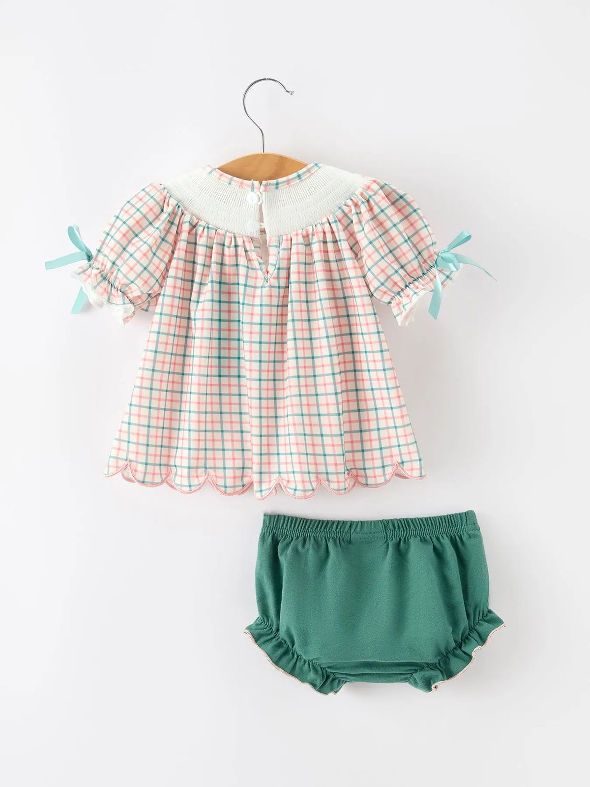 Girls Christmas Plaid Smocked Bloomers Set with Tree Embroidery Rylee Faith Designs