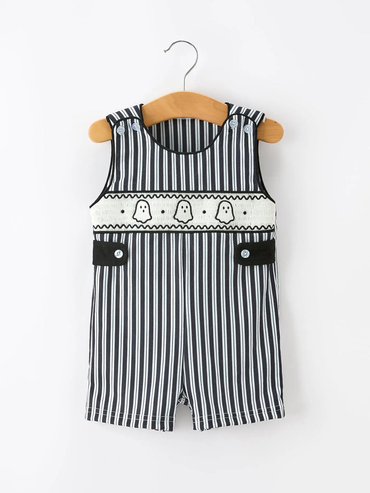 Halloween Ghost Smocked Boys Jon Jon Embroidered Romper