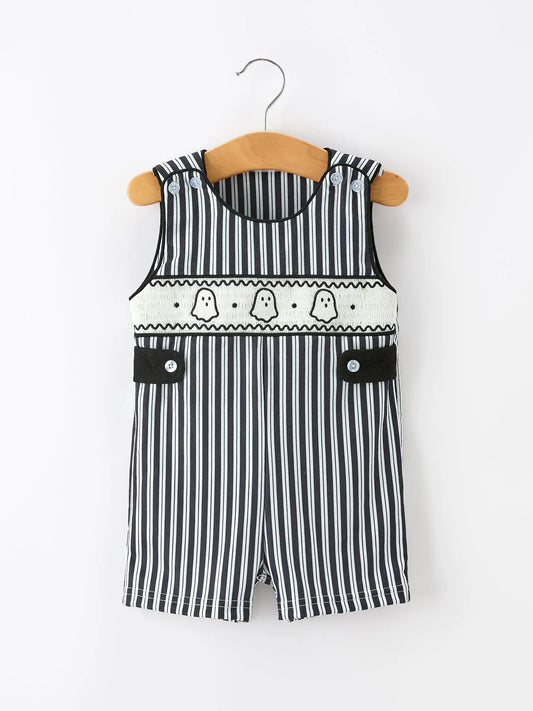 Halloween Ghost Smocked Boys Jon Jon Embroidered Romper