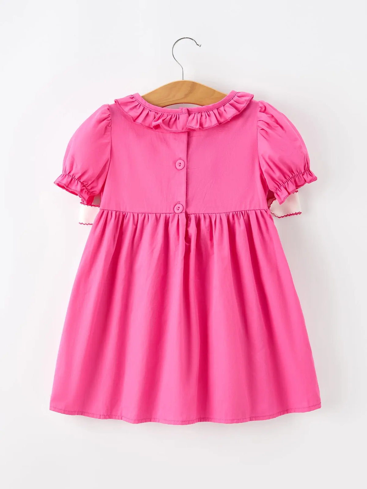 Fall Girl Hot Pink Ruffle Smocked Embroidery Dress
