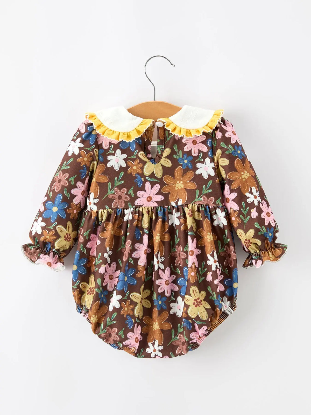 Fall Retro Floral Baby Girls Bubble Romper
