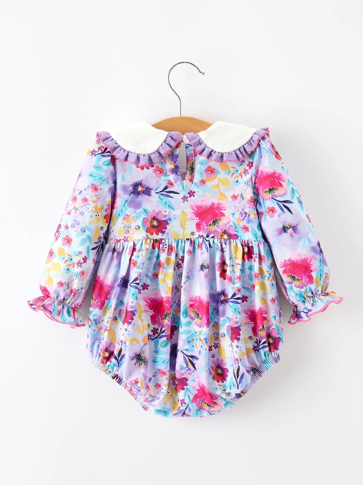 Fall Purple Floral Baby Girls Bubble Romper
