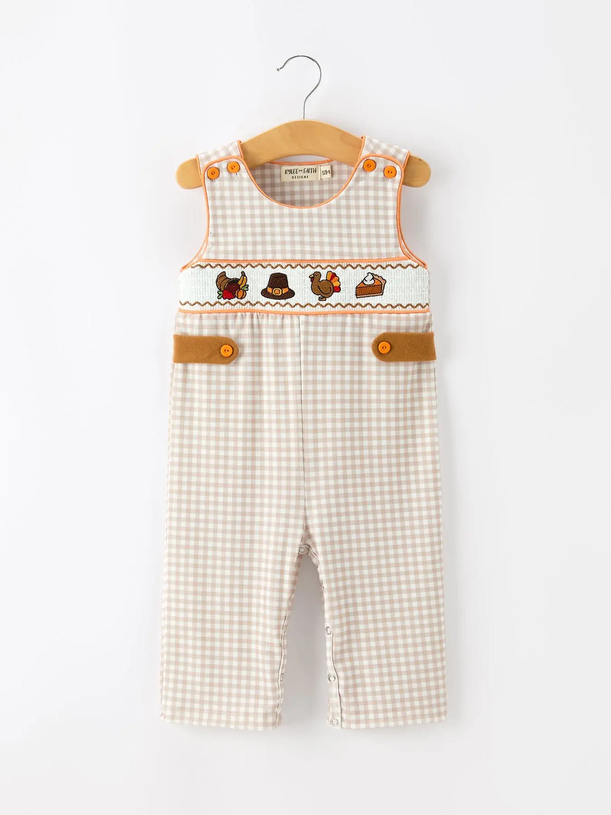 Thanksgiving Boys Gingham Jon Jon Embroidered Romper