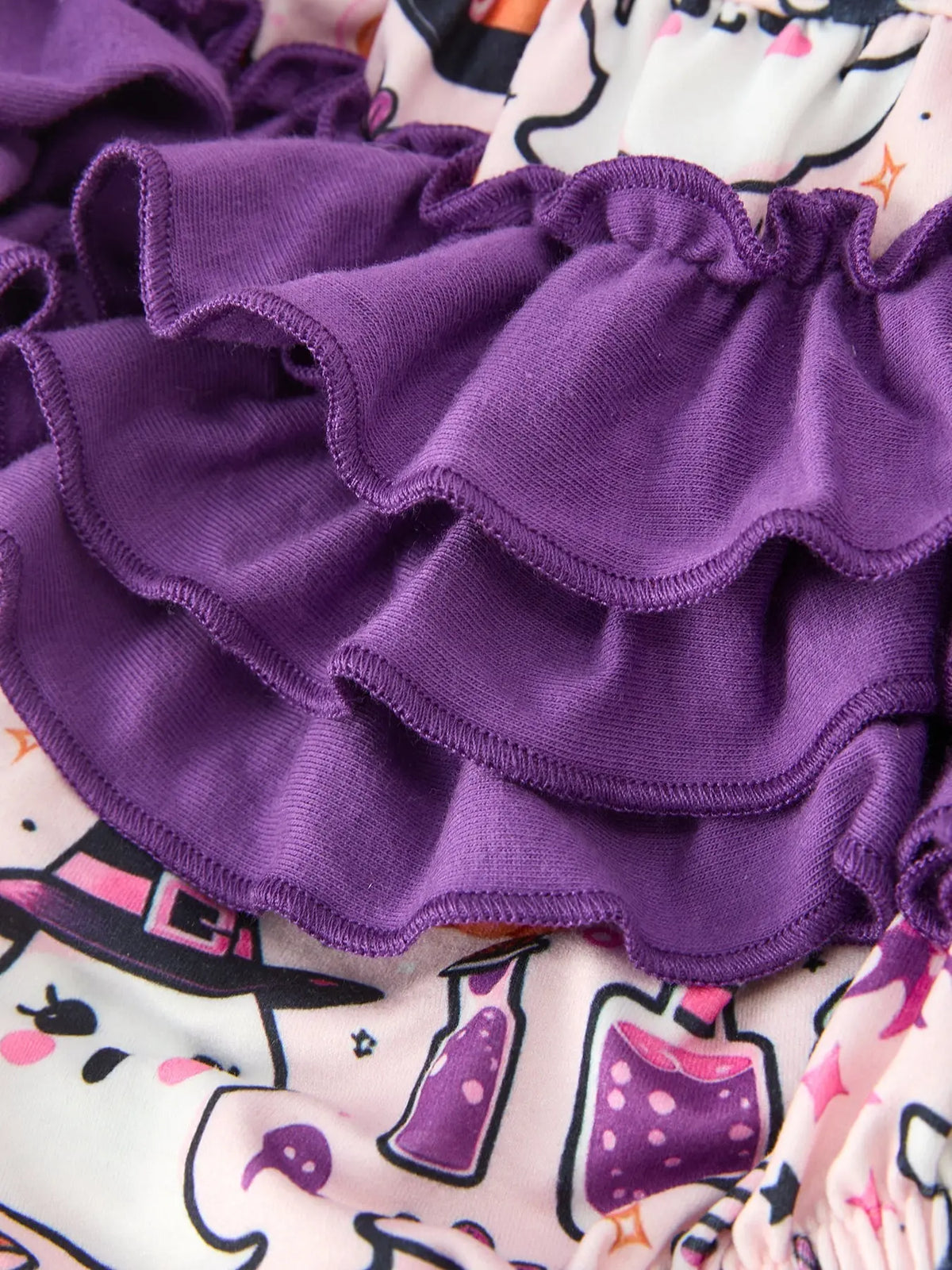 Halloween Pumpkin Ghost Baby Girl Bubble Romper Ruffle Bow Detail