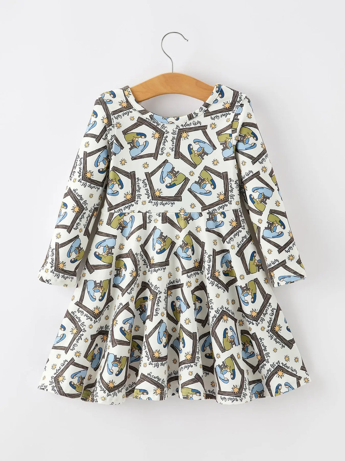 Christmas Girls Nativity Scene Print Twirl Dress Rylee Faith Designs