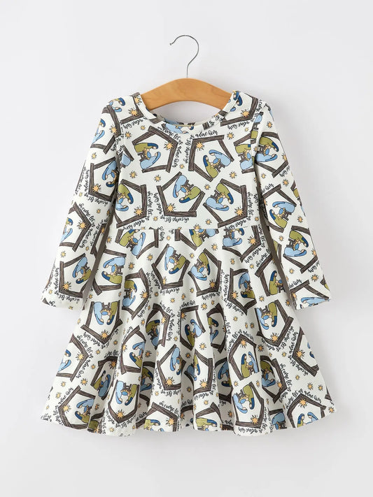 Christmas Girls Nativity Scene Print Twirl Dress Rylee Faith Designs