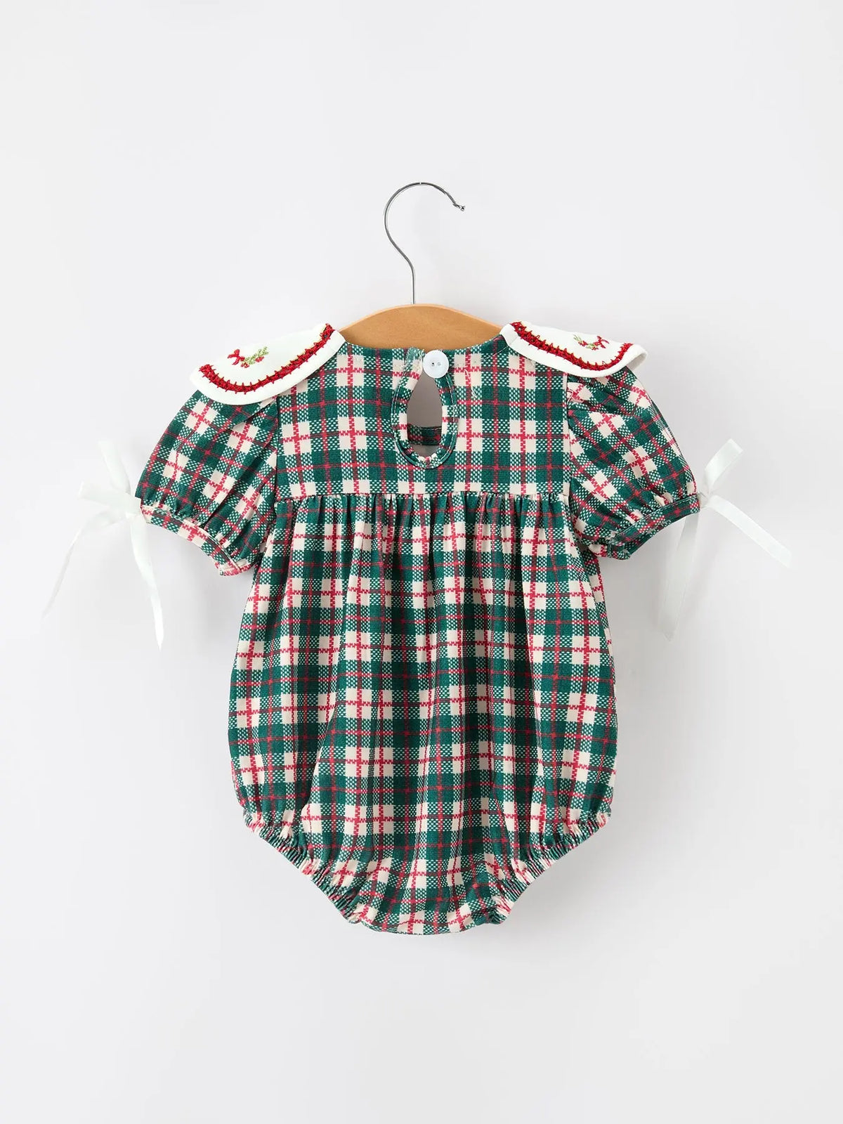 Baby Girl Christmas Plaid Wreath Embroidery Bubble Romper Rylee Faith Designs