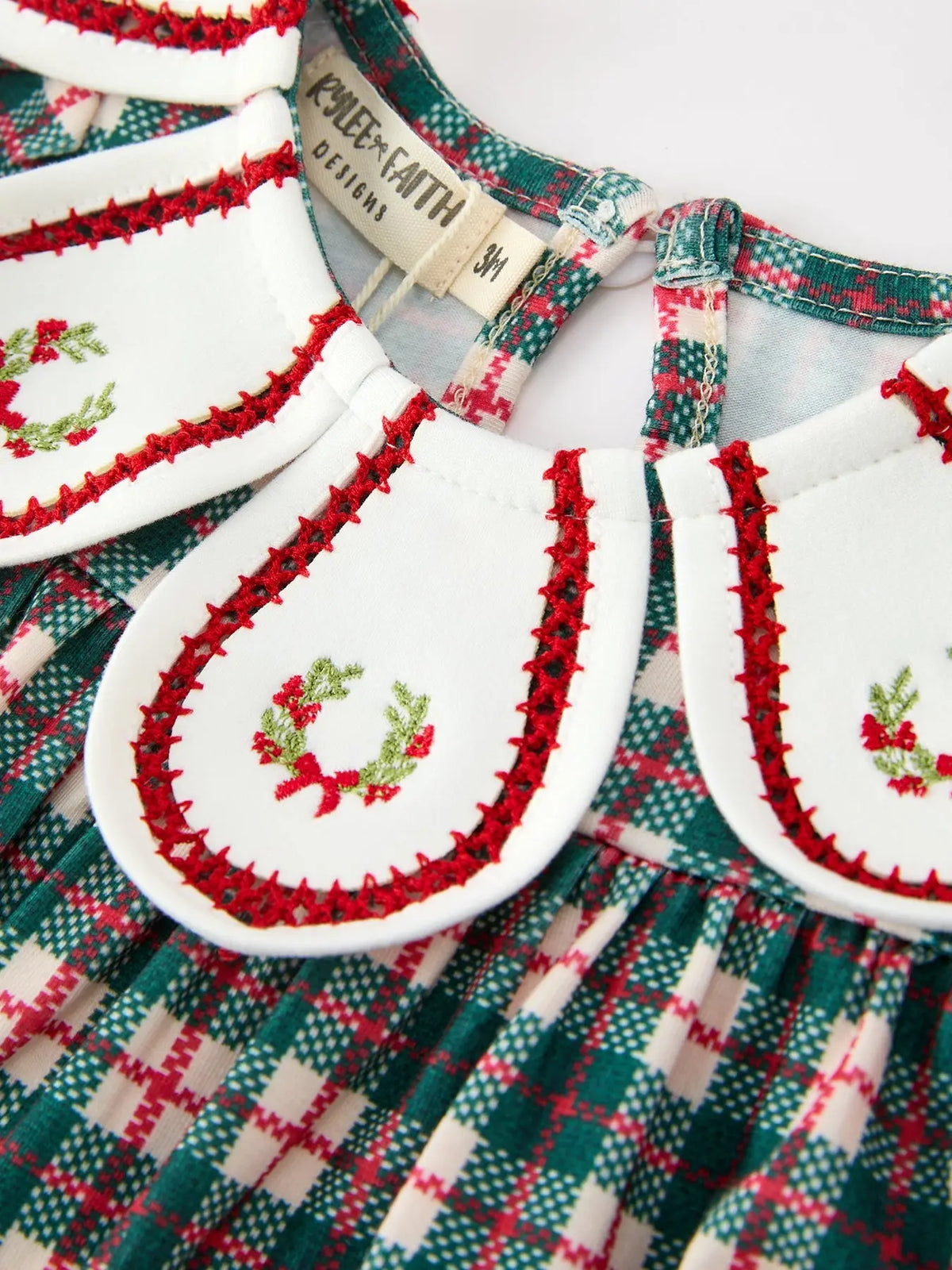 Baby Girl Christmas Plaid Wreath Embroidery Bubble Romper Rylee Faith Designs