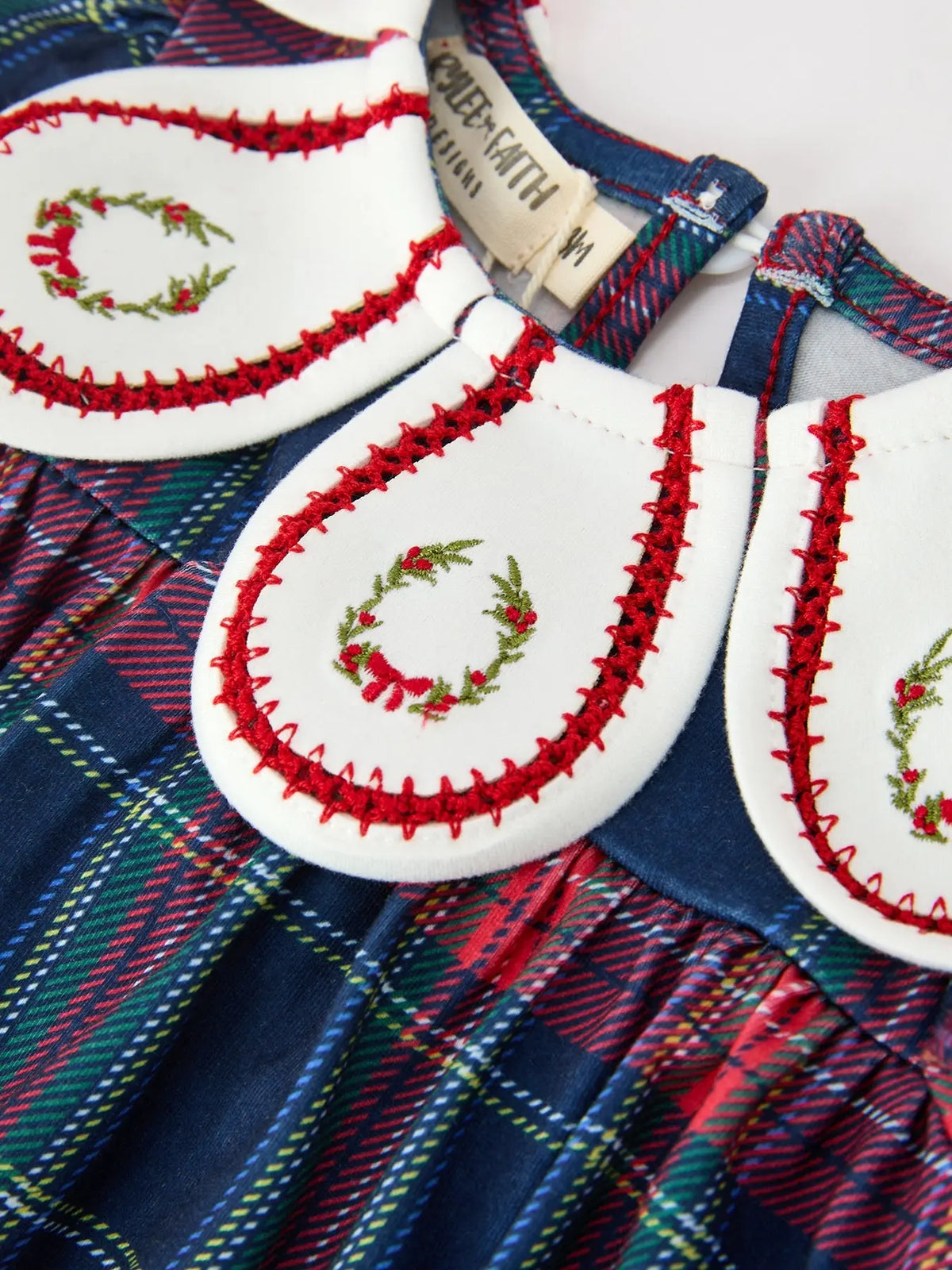 Navy Red Christmas Plaid Wreath Baby Girl Bubble Romper Rylee Faith Designs
