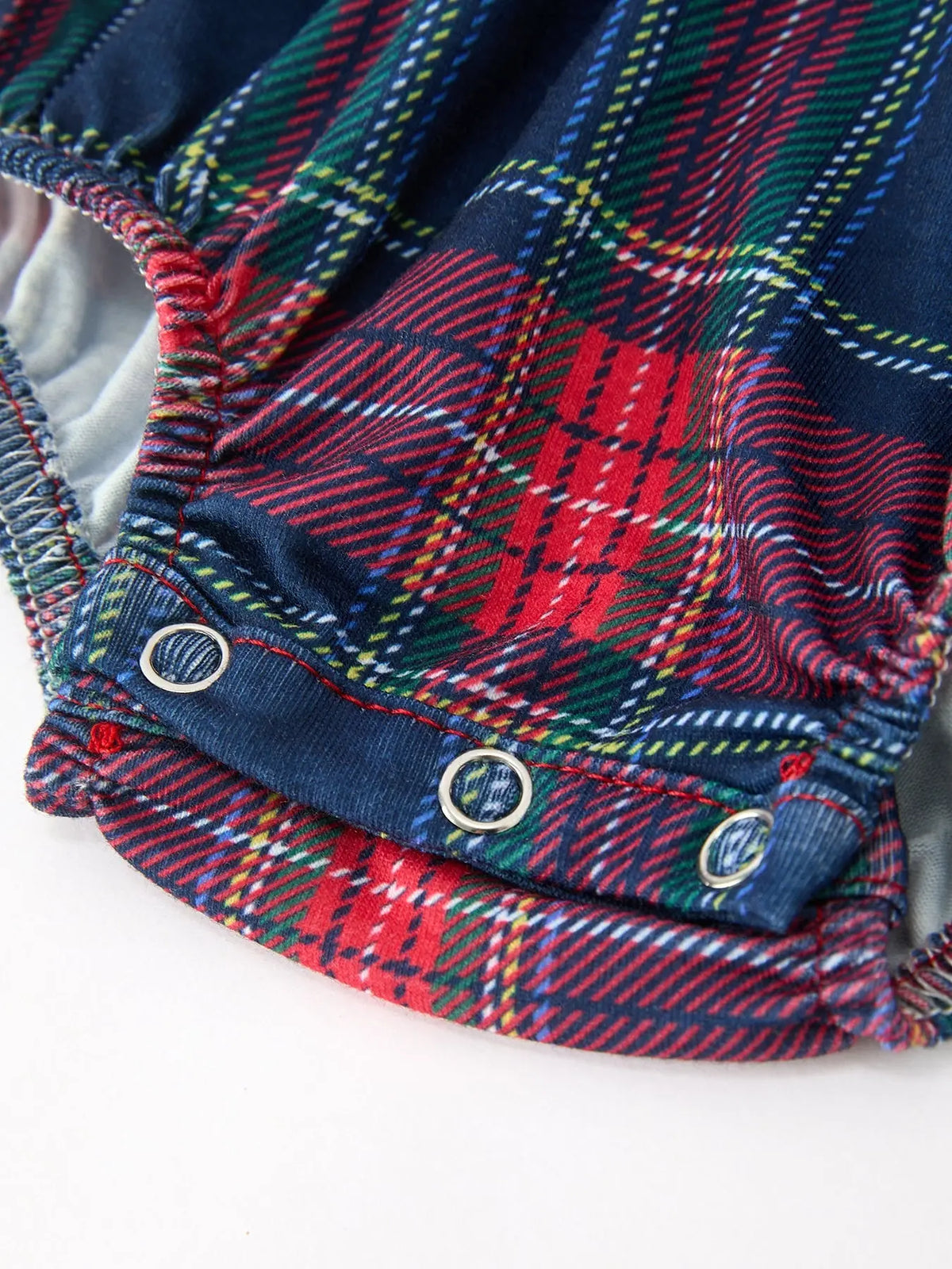 Navy Red Christmas Plaid Wreath Baby Girl Bubble Romper Rylee Faith Designs