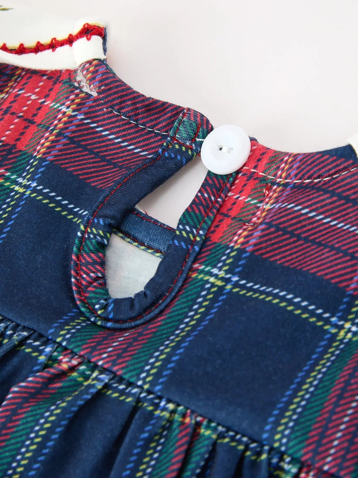Navy Red Christmas Plaid Wreath Baby Girl Bubble Romper Rylee Faith Designs