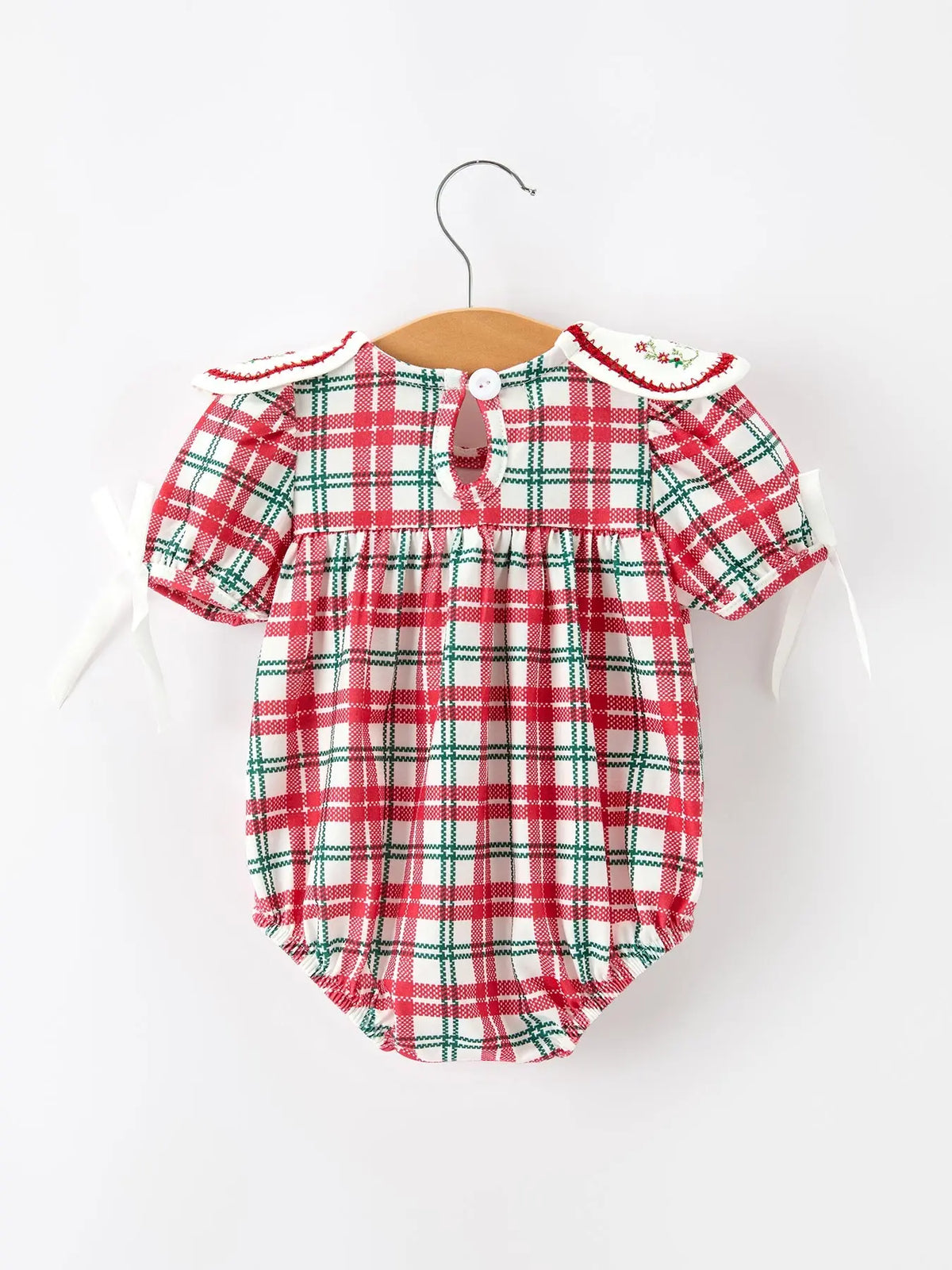Red Christmas Plaid Wreath Baby Girl Bubble Romper Rylee Faith Designs