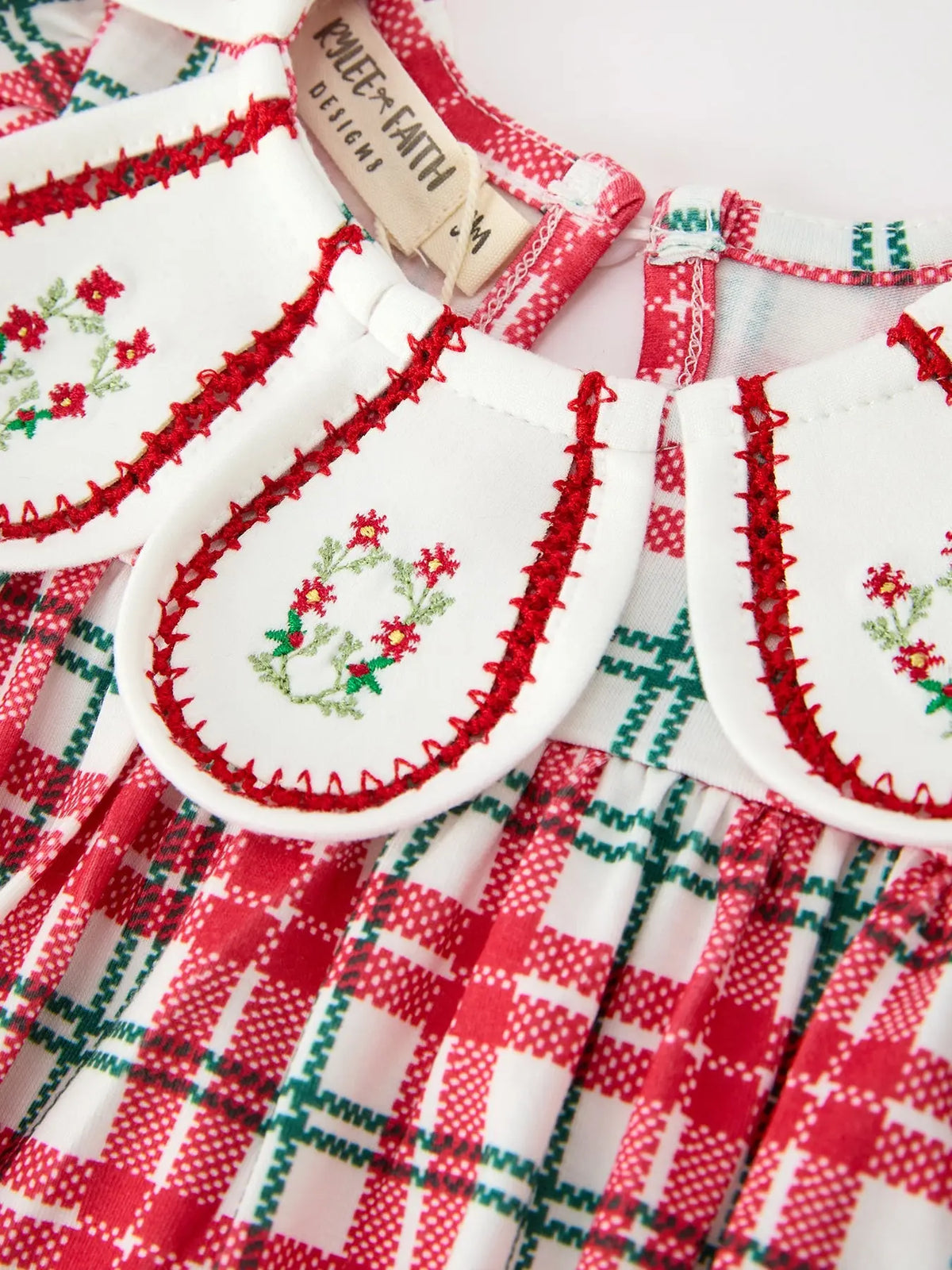 Red Christmas Plaid Wreath Baby Girl Bubble Romper Rylee Faith Designs
