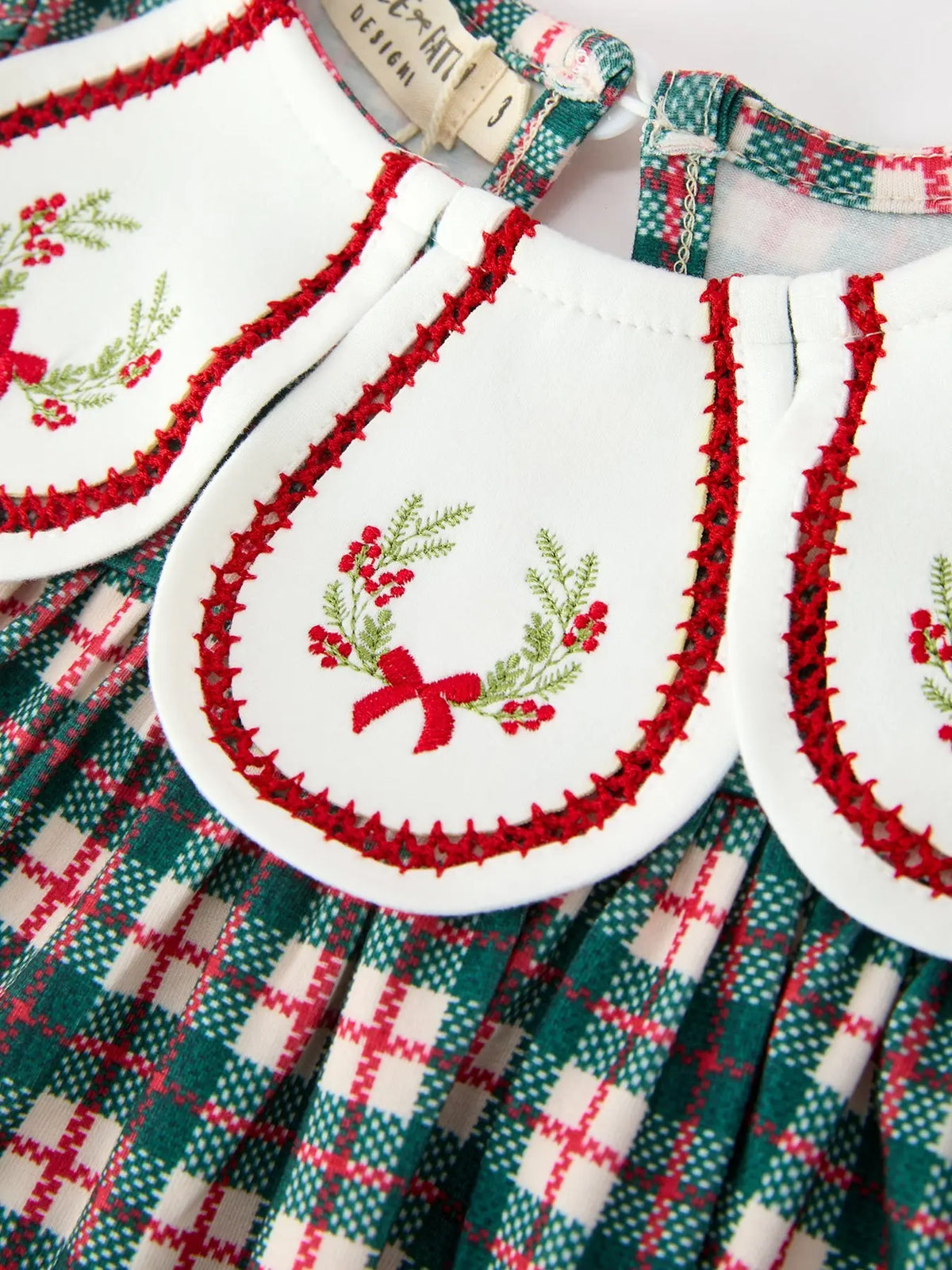 Baby Girl Christmas Plaid Embroidered Dress Wreath Collar Rylee Faith Designs