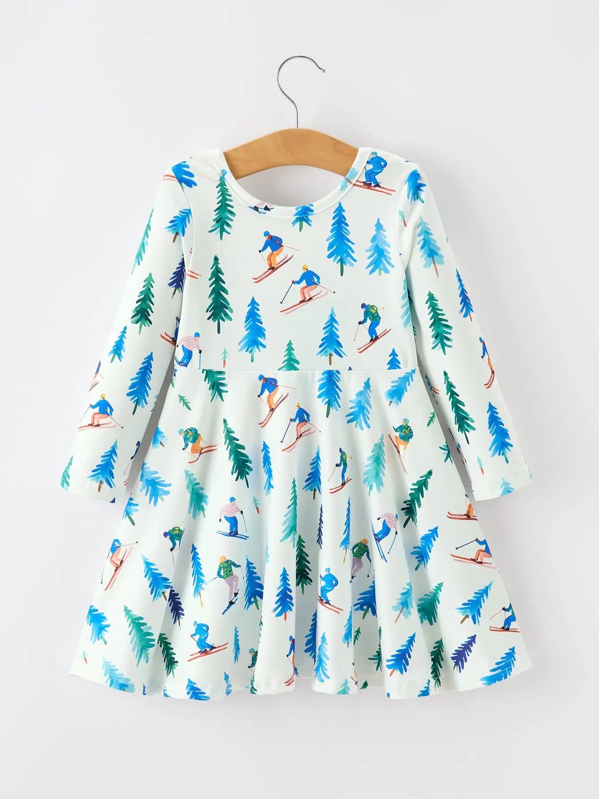 Christmas Girls Winter Ski & Pine Tree Print Twirl Dress Rylee Faith Designs