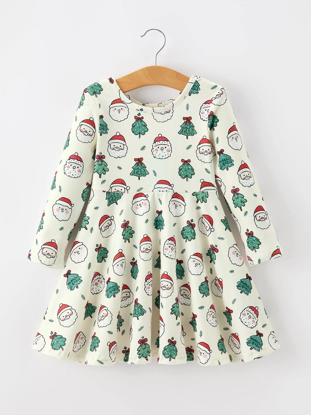 Girls Santa & Christmas Tree Print Twirl Dress Rylee Faith Designs