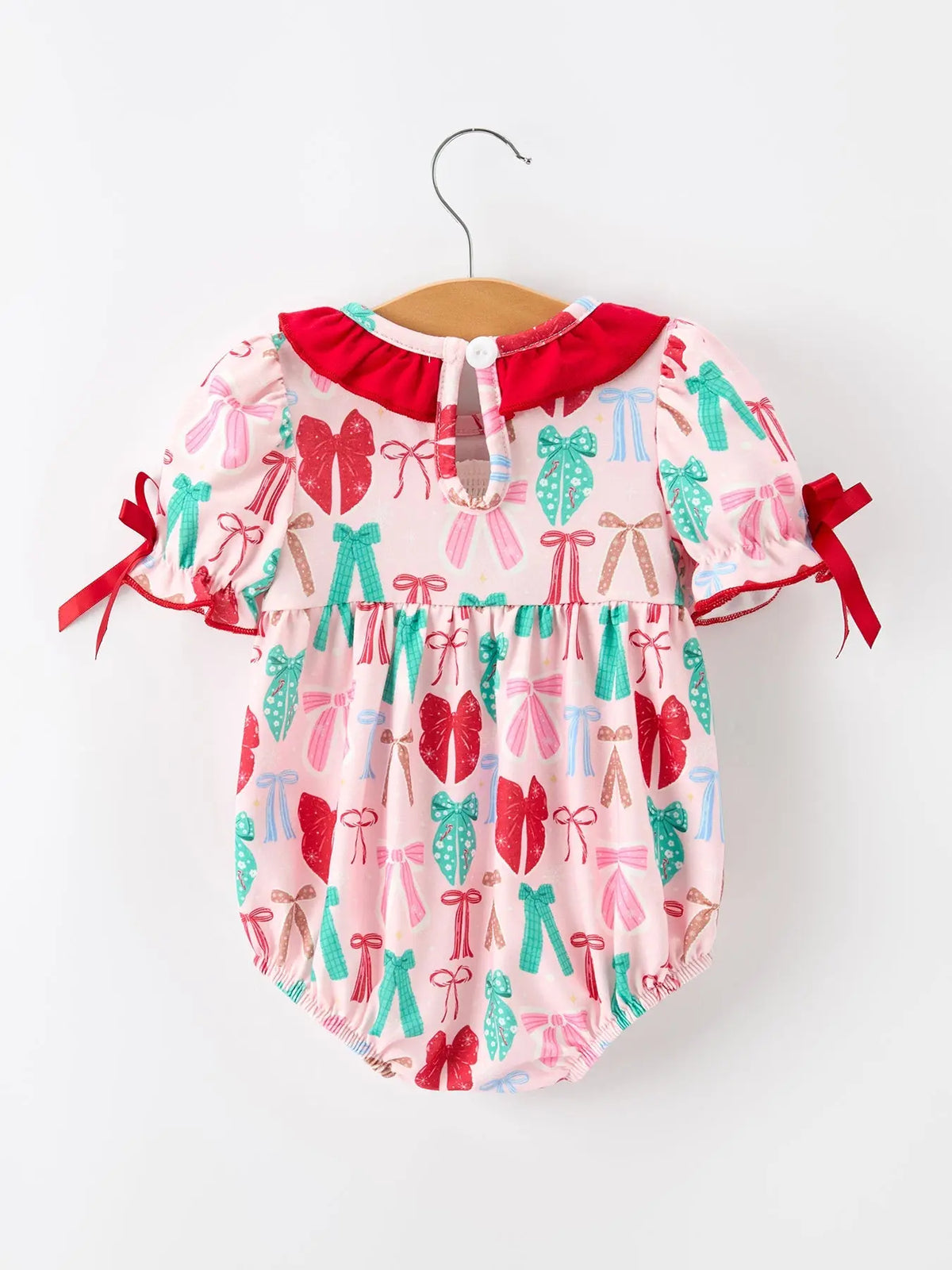 Baby Girl Christmas Smocked Bubble Romper Bow Print Rylee Faith Designs